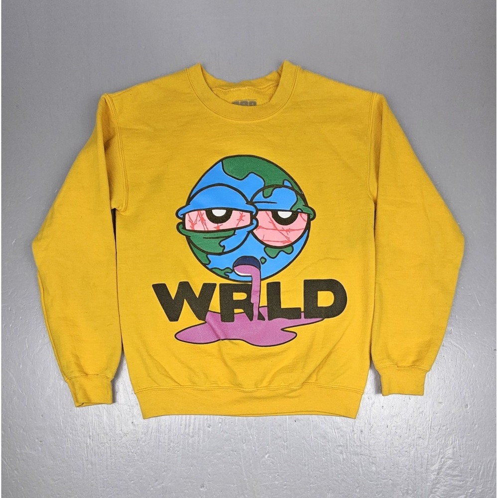 999 Club WRLD Juice World Sweatshirt‎ Mens Small Yellow Wasted Rap Hip-Hop RARE